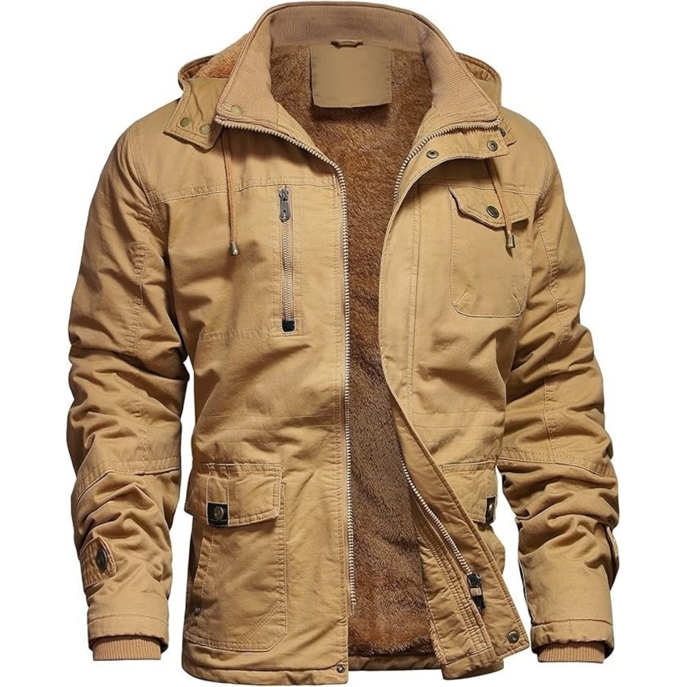 Khaki Mens M Winter Jacket Fleece Lined Casual Cotton Thick Tactical Military